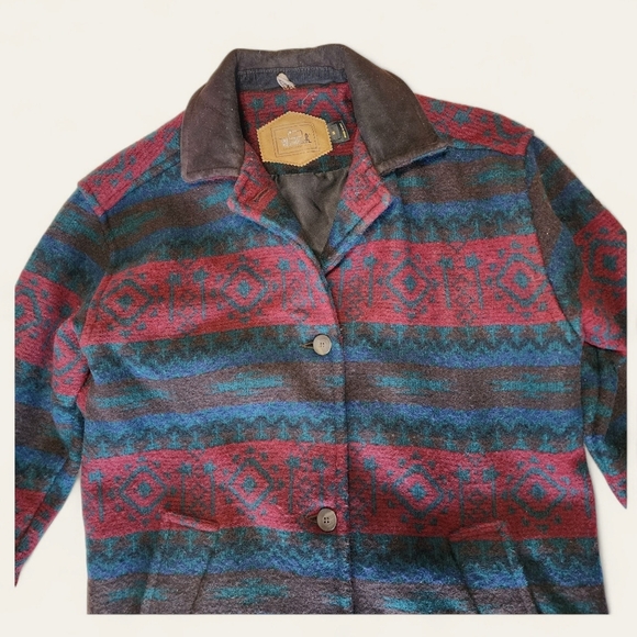 Woolrich Vintage 70s Wool Blanket Coat Duster Geometric Navajo Pattern Small - Picture 2 of 10